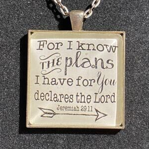 Jeremiah 29:11 Square Pendant Bible Verse Necklace Christian Jewelry